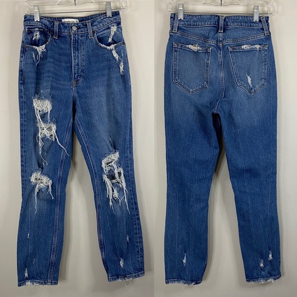 Abercrombie & Fitch Curve Love High Rise Distressed Mom Jeans size 0 - Picture 1 of 11